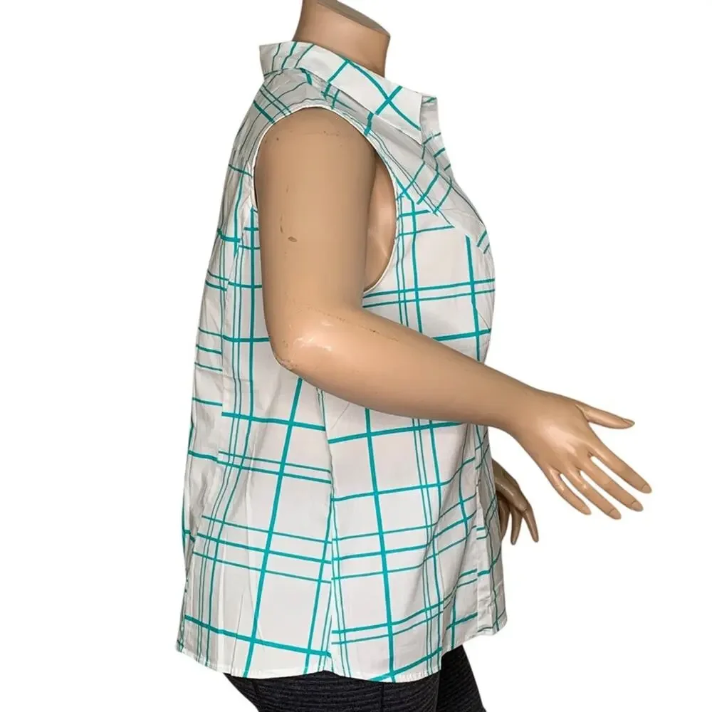 Jessica London NWOT Plaid Blouse Sleeveless White & Green Size 30